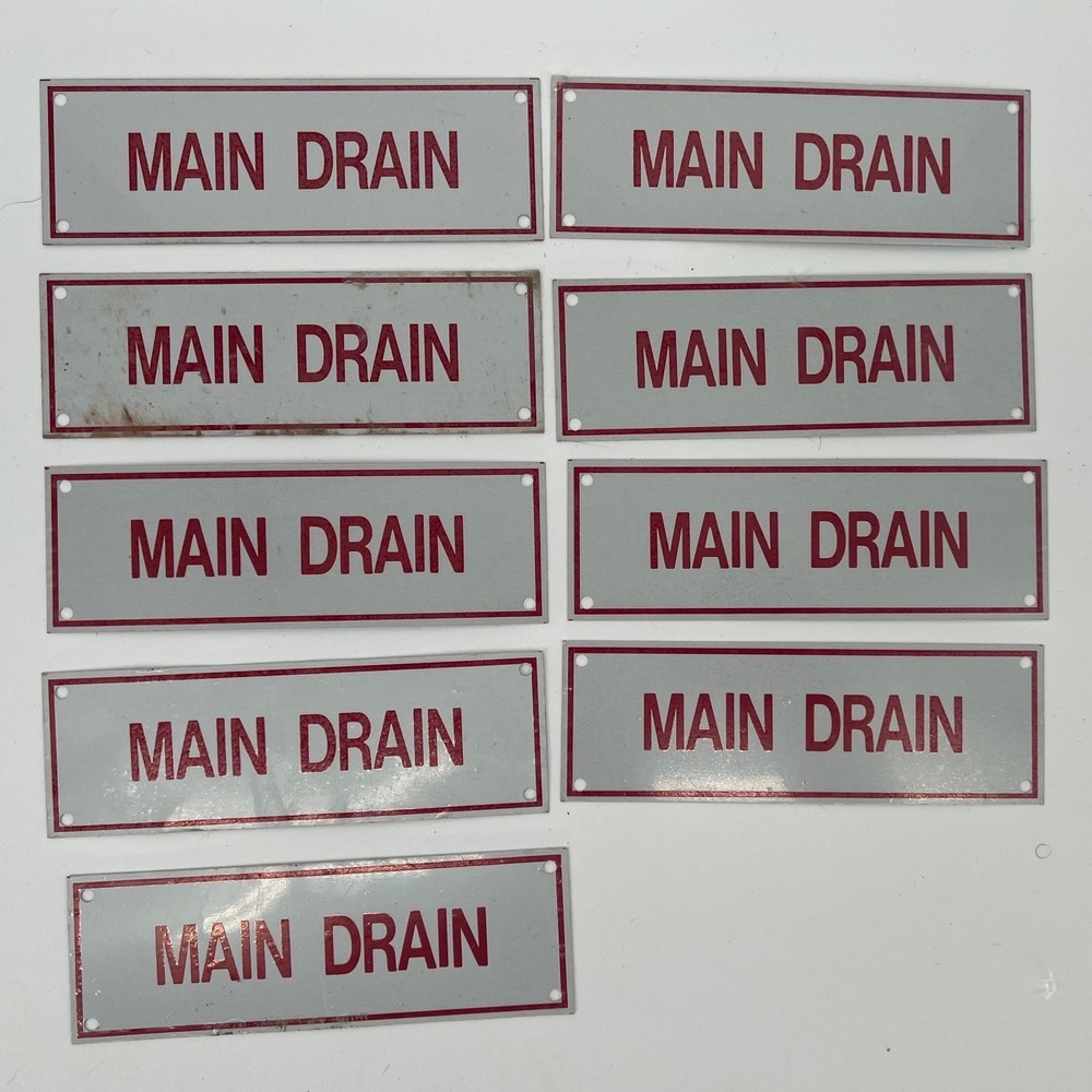 9 Fire sprinklers main drain signs, 6‎ x 2 inch